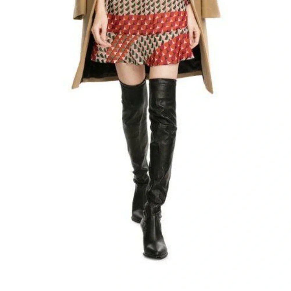 Robert Clergerie Black Leather Over the Knee‎ Thigh High Wedge Boots Point Toe 7